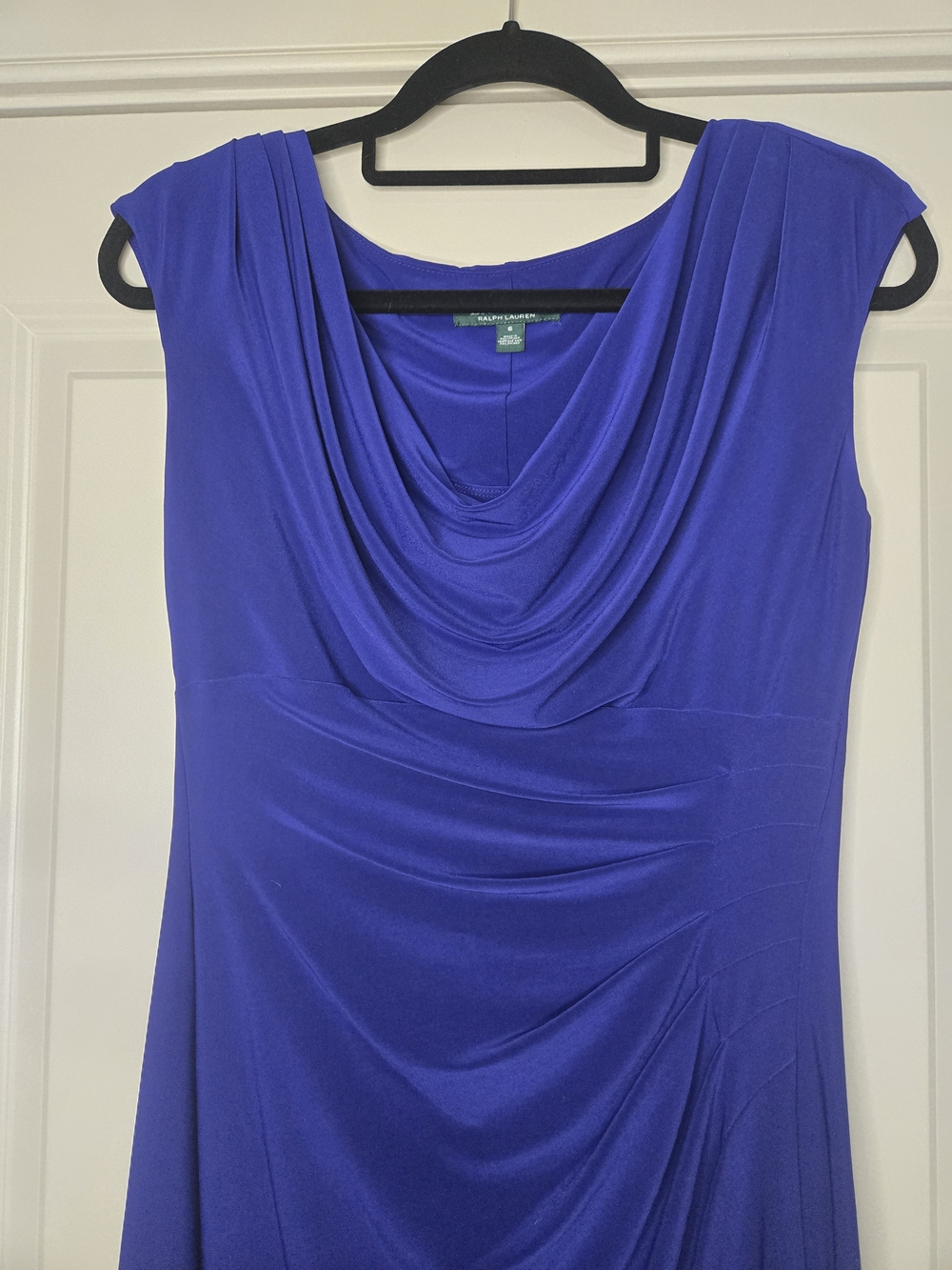 Ralph Lauren Cobalt Blue Draped Cowl Neck Midi Dress - Picture 2 of 5